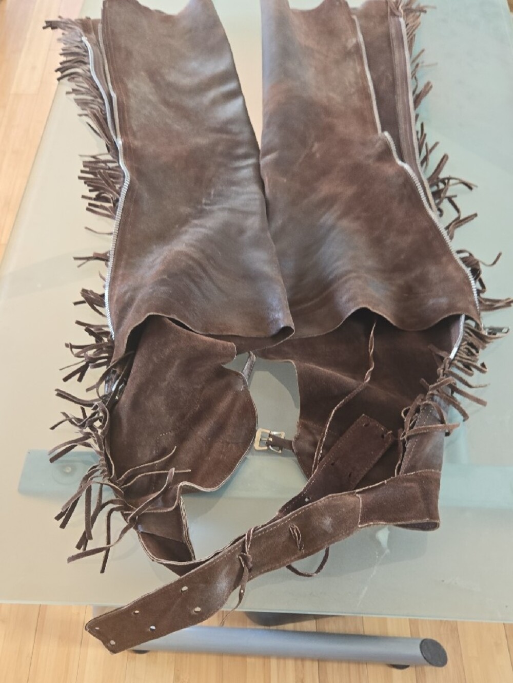 Source Unknown Brown Leather Fringe Men's Chaps - Picture 8 of 11